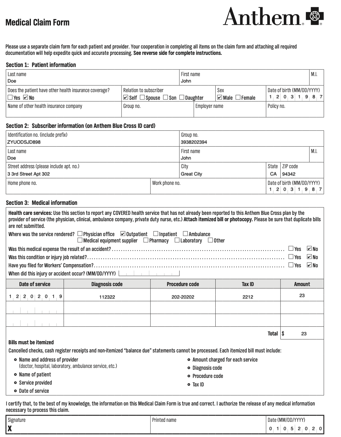 Completed Form
