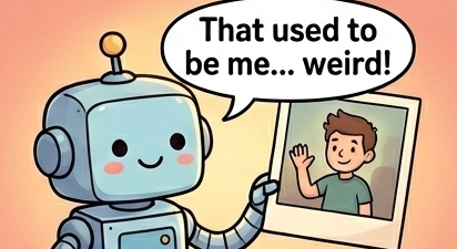Robot looking at old photo
